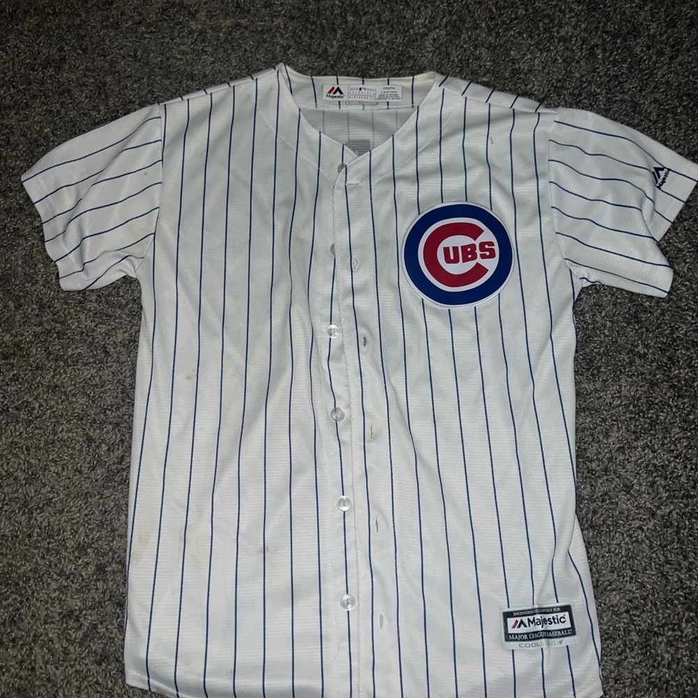 Majestic Cubs White and Blue Striped Jersey